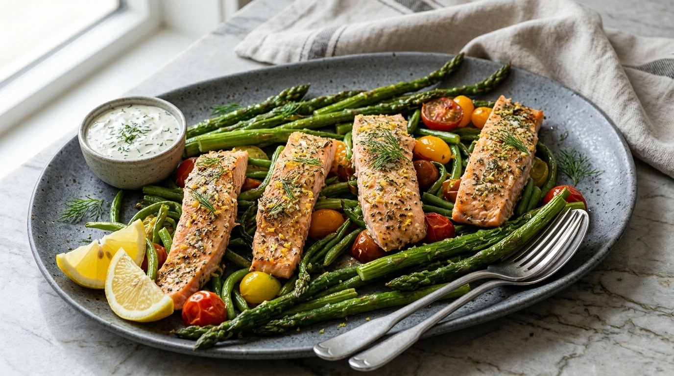Laxfilé i ugn med dillstuvning och sparris – LCHF Fiskelyx - traditionellt Sverige Huvudrätt recept, perfekt till vardagsmiddag