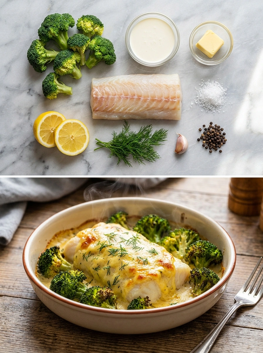 Krämig Torskrygg i Ugn med Broccoli - traditionellt Sverige Middag utan kolhydrater recept, perfekt till vardagsmiddag