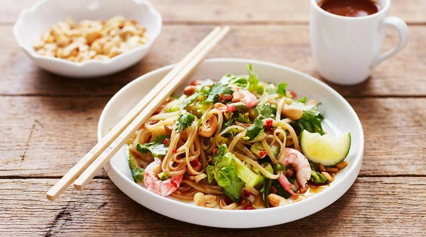 Asiatisk nudelsallad med räkor – fräsch och kryddig sallad på 20 minuter