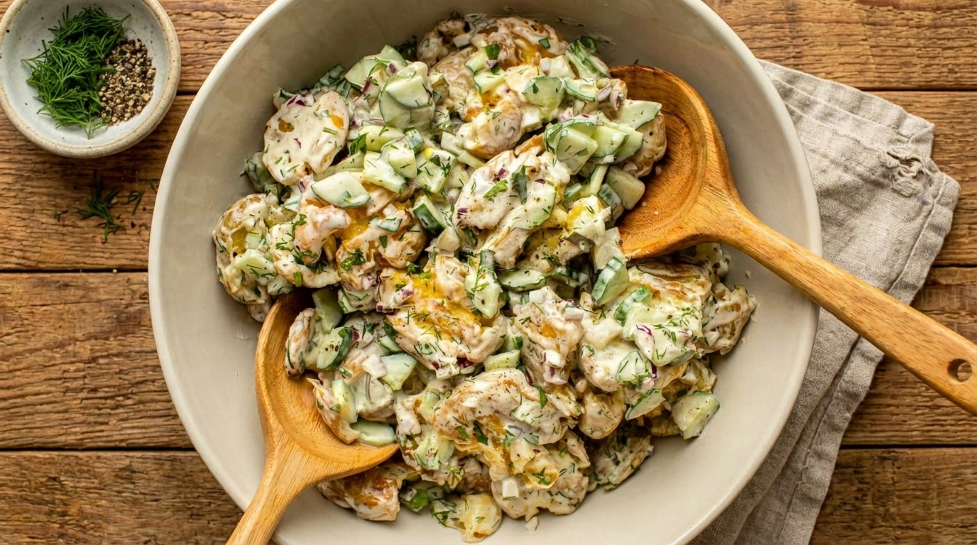 Crispy potato salad with dill and pickles | Spröd kryddig potatissallad med dill och gurka