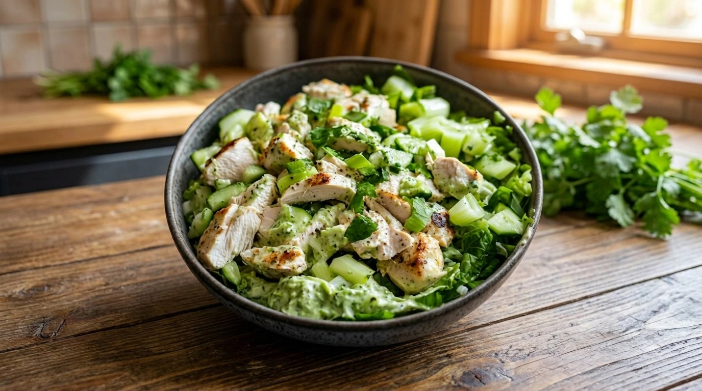 Green goddess chicken salad | Kryddig sallad med grön kryddblandning och grillad kyckling