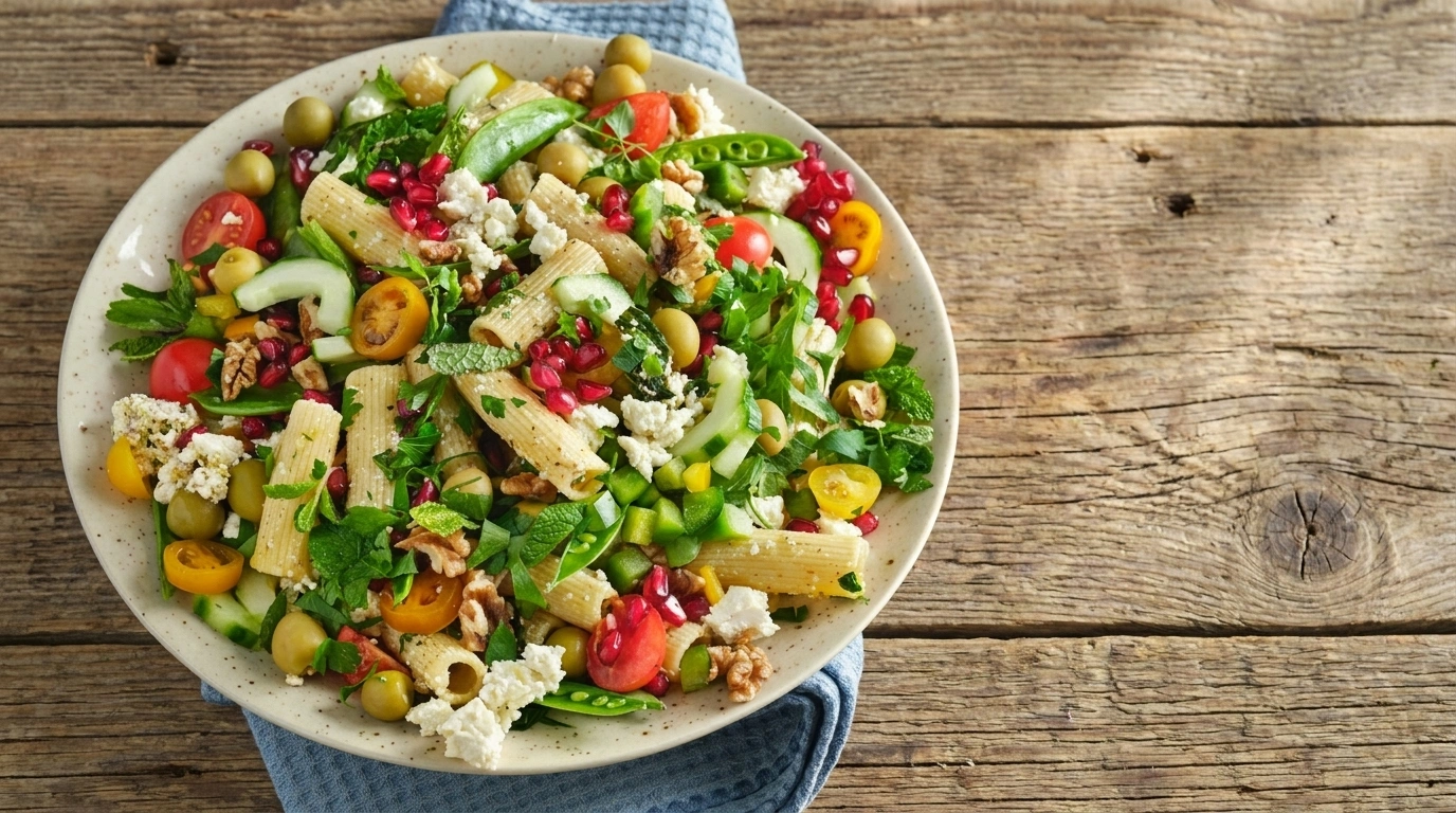 Grekisk pastasallad – fräsch medelhavssallad med pasta, feta och oliver på 20 minuter – svensk sommarmat