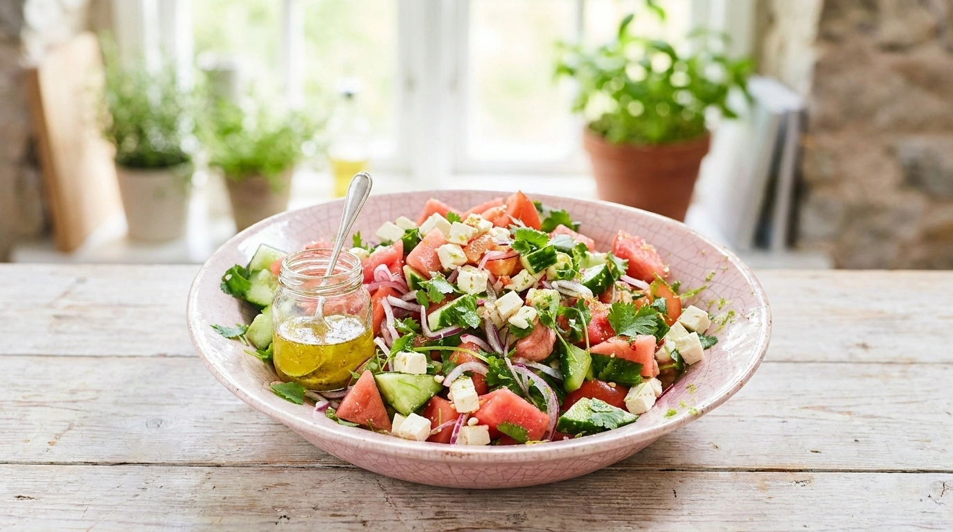 Melonsallad med vitost | Söt‑salt sommar sallad med melon och mild vitost