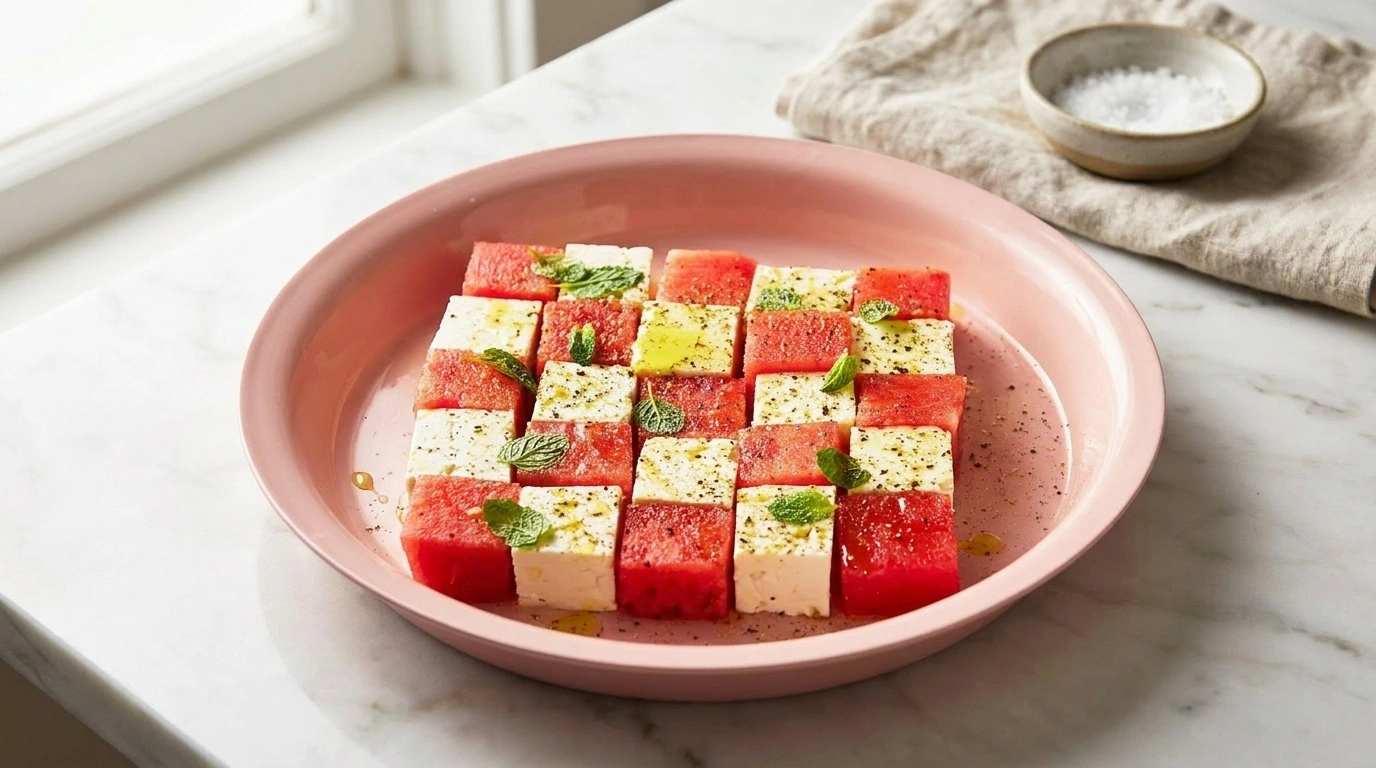 Watermelon feta salad | Söt‑salt sallad med melon, feta och mint – svensk sommarmat