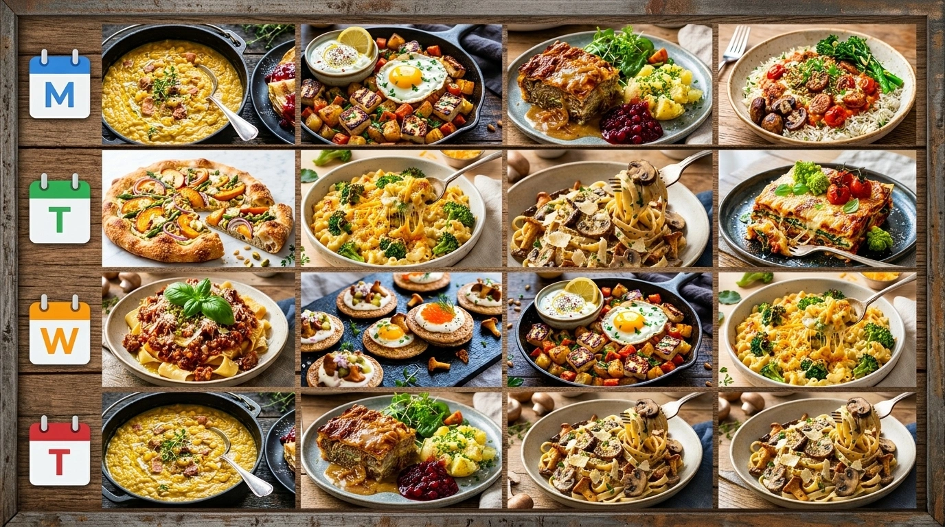 Vegetarisk Veckomatsedel: 16 Köttfria Middagar (Måndag-Torsdag)