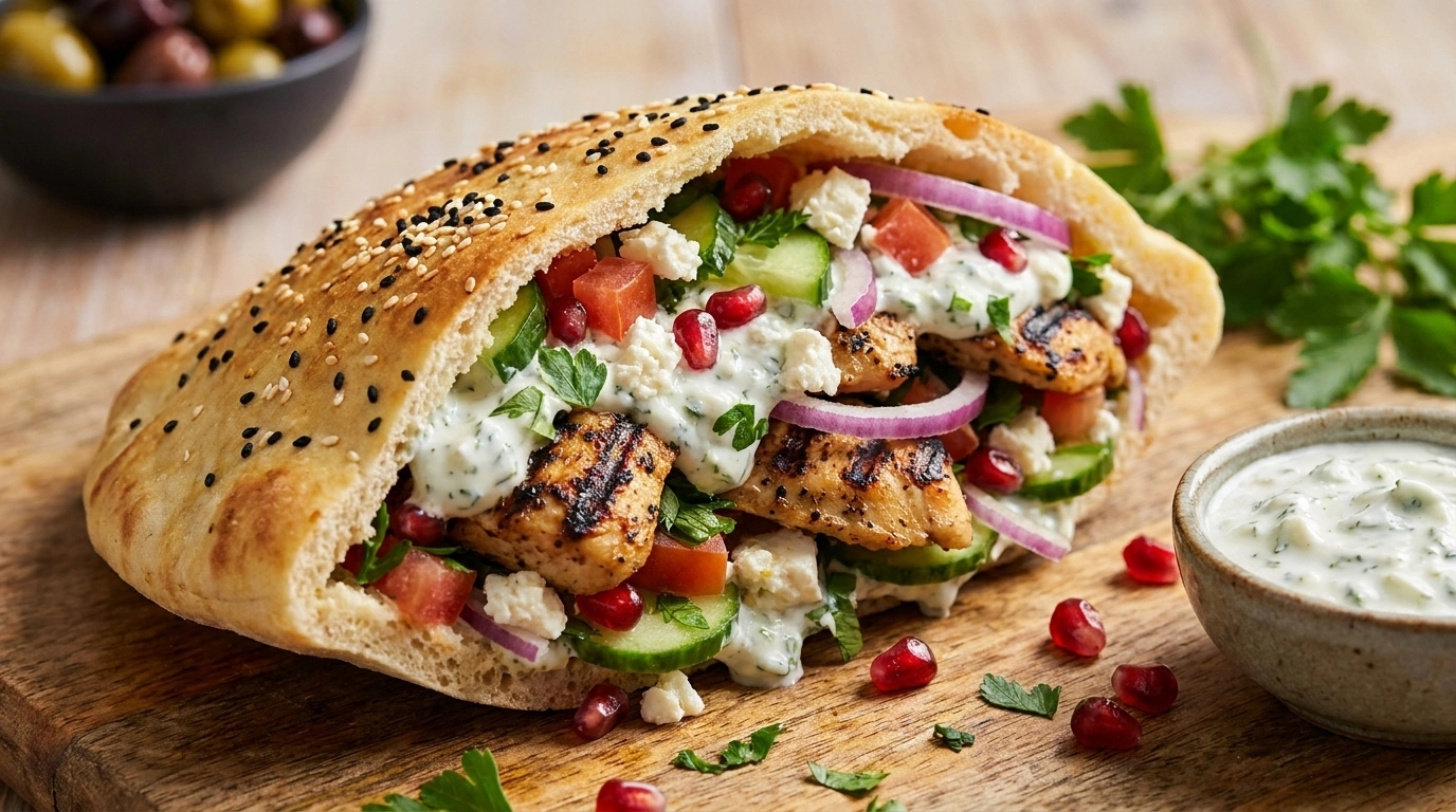 Fyllda pitabröd med tzatziki och kyckling
