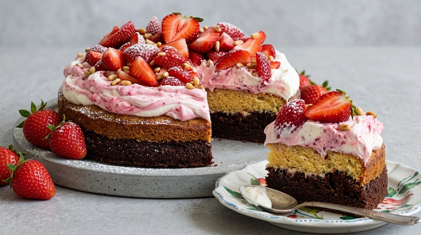 Kladdkaka med jordgubbar – kladdig sommarklassiker