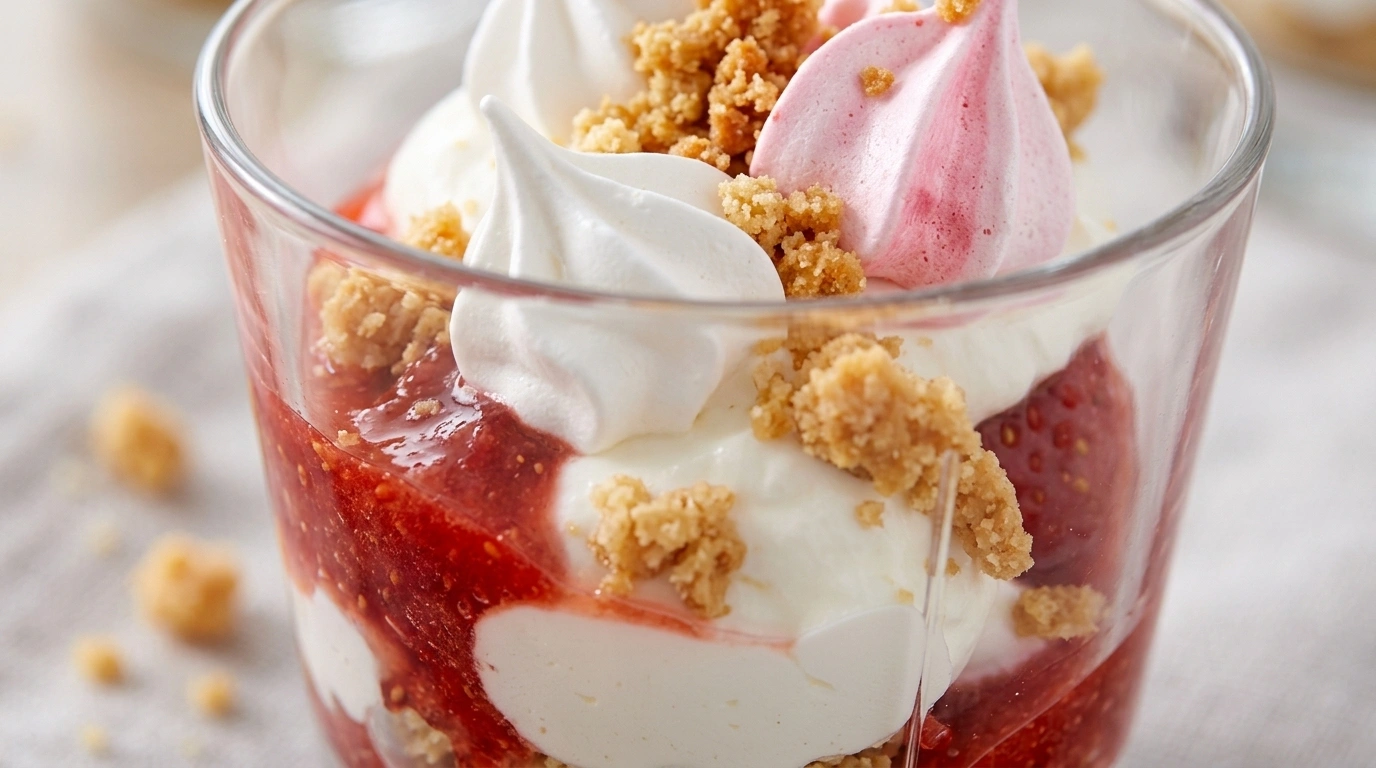 Rabarber- och mascarponeparfait med krossad maräng – fryst midsommarlyx på 40 min + frysning - traditionellt Sverige Efterrätter recept, perfekt till vardagsmiddag