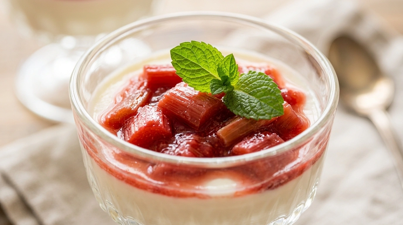 Rabarber- och vaniljpannacotta med rabarberkompott – elegant dessert på 45 min + kylning - traditionellt Sverige Efterrätter recept, perfekt till vardagsmiddag