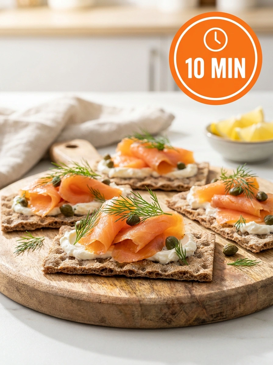 Rökt lax på krispigt knäckebröd