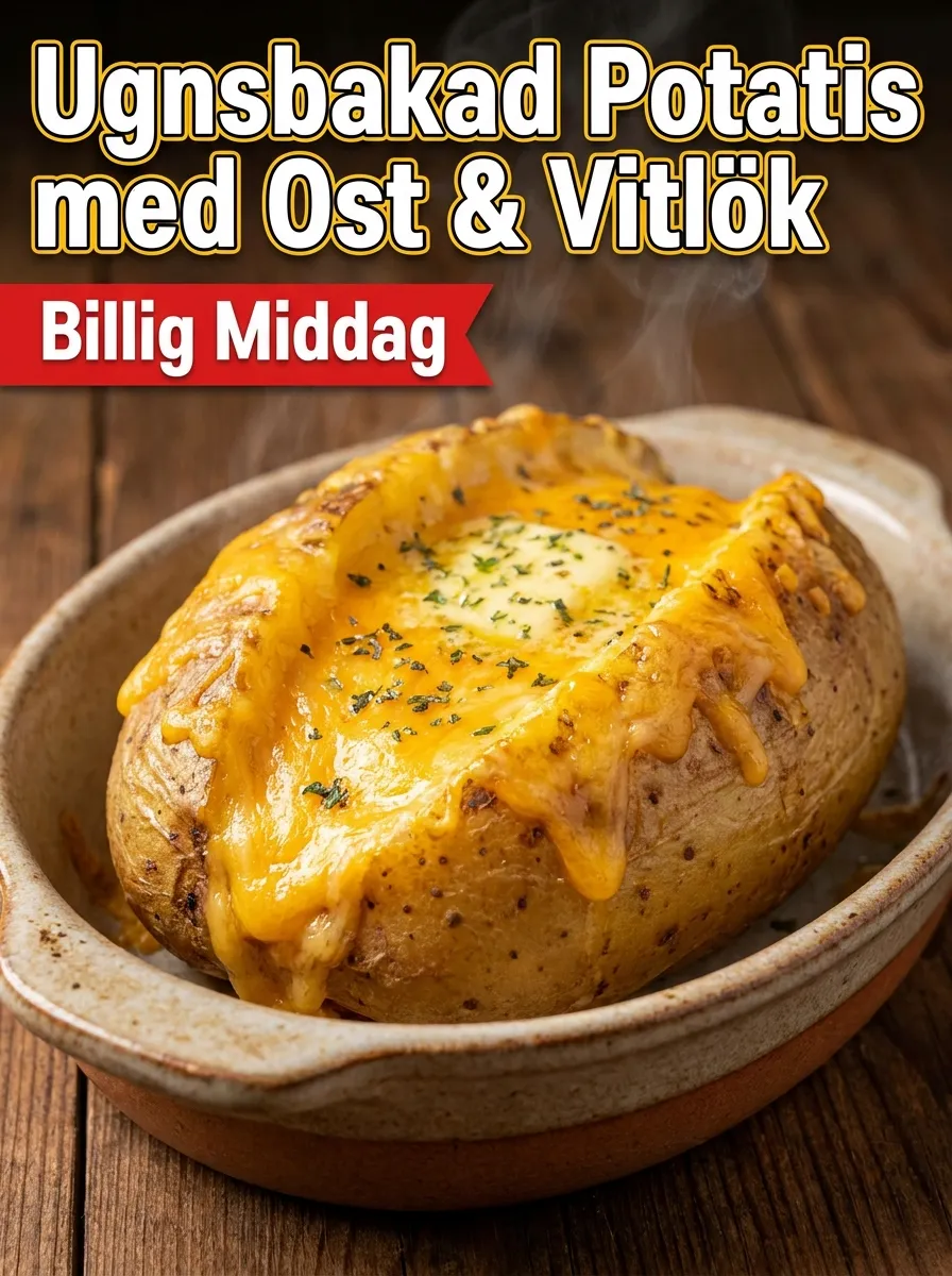 Ugnsbakad Potatis med Ost & Vitlök - snabb middag recept med få ingredienser
